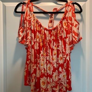 Free People Open Shoulder Flowy Shirt in Peach